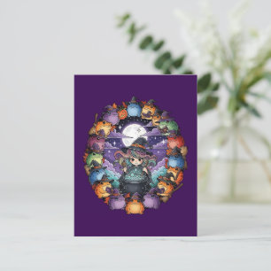 Cute Witch Creating Magical Moments With Toads Postcard