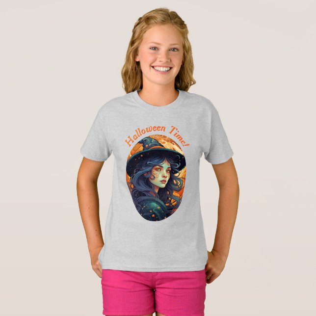 Cute Witch Design Kids' Halloween T-Shirt  (Front Full)
