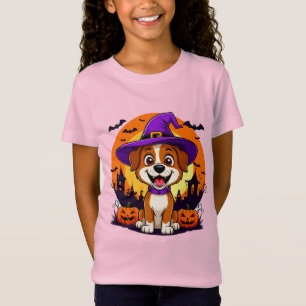 Cute Witch Dog Halloween Pumpkin Scene Kids Style T-Shirt
