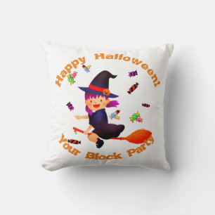 Cute Witch Flying on her Broom Halloween Cushion