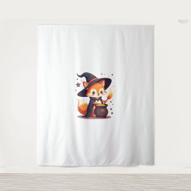 Cute Witch Fox – Magical Halloween Animal Tee Tapestry (Front)