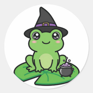 Cute Witch Frog Halloween Classic Round Sticker