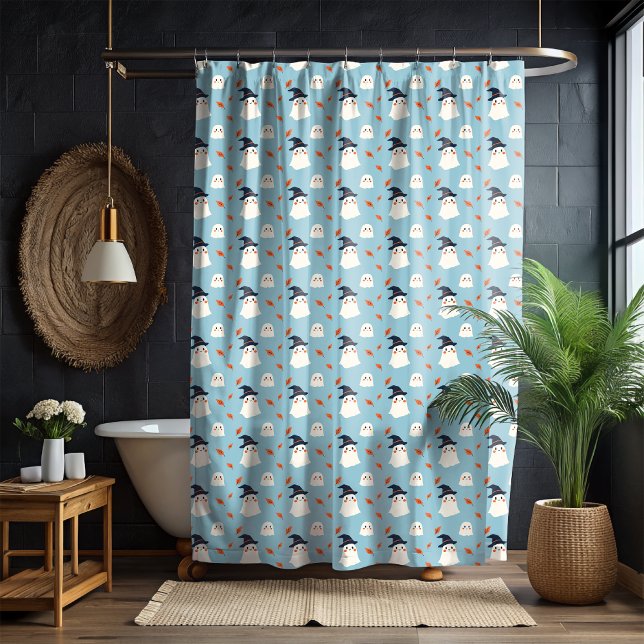Cute Witch Ghost Blue Halloween Shower Curtain (Creator Uploaded)