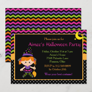 Cute Witch Girl Halloween Party Invitation