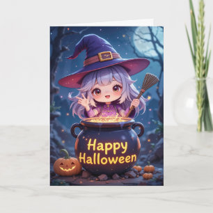 Cute Witch Girl Halloween Whimsical Card