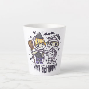 Cute Witch Girl & Mischievous Mummy Boy Latte Mug