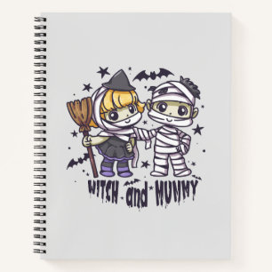 Cute Witch Girl & Mischievous Mummy Boy Notebook