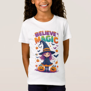 Cute Witch Girl Pumpkins Bats Halloween 🧙♀️ T-Shirt