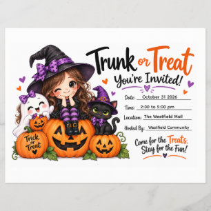 Cute Witch Girl Trunk or Treat Halloween Flyer