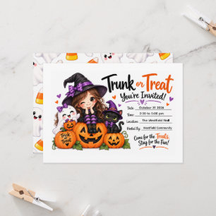 Cute Witch Girl Trunk or Treat Halloween  Invitation