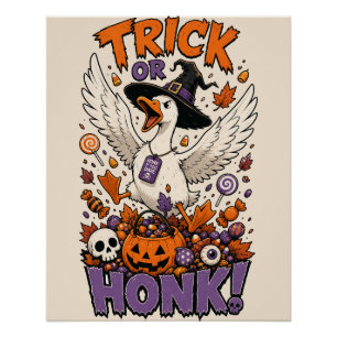 Cute Witch Goose Pumpkin Candy Graphic Poster