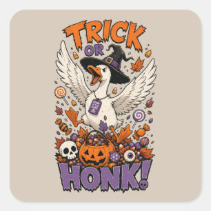 Cute Witch Goose Pumpkin Candy Graphic Square Sticker