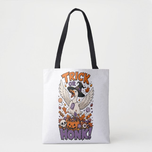 Cute Witch Goose Pumpkin Candy Graphic Tote Bag (Front)