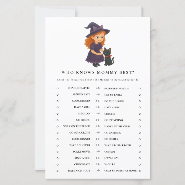 Cute Witch Halloween Baby Shower Activity Game (Front)