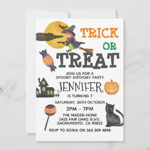 Cute Witch Halloween Birthday Invitation