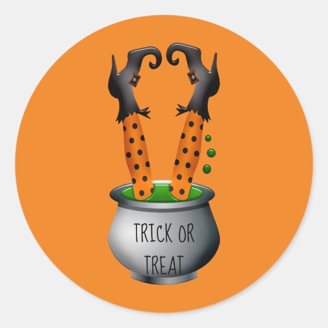 Cute witch Halloween black and orange Classic Round Sticker (Front)