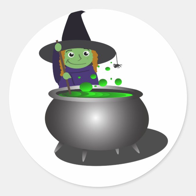 Cute Witch Halloween Classic Round Sticker (Front)