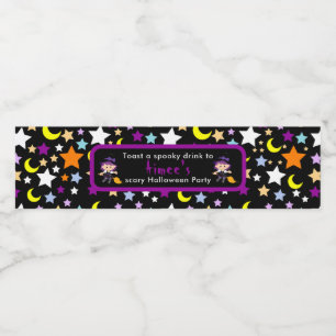 Cute Witch Halloween Costume Party Water Bottle Label