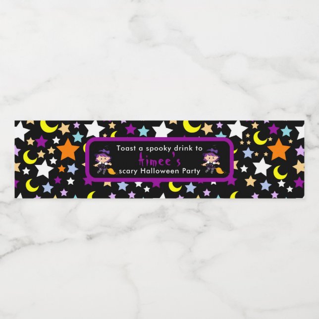 Cute Witch Halloween Costume Party Water Bottle Label (Single Label)