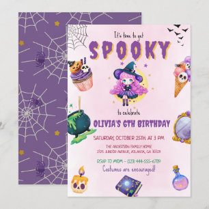 Cute Witch Halloween Girl Birthday Party Invitation