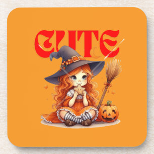 Cute Witch Halloween Hard Plastic Coaster