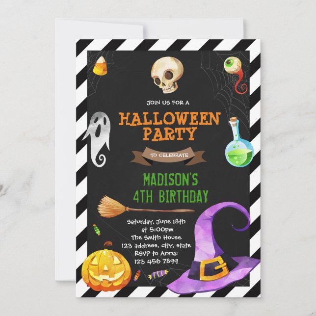 Cute witch halloween party invitation (Front)