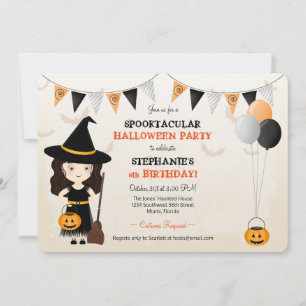 Cute Witch Halloween Party Invitation