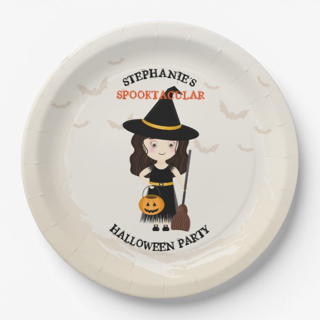 Cute Witch Halloween Party Paper Plate (Front)