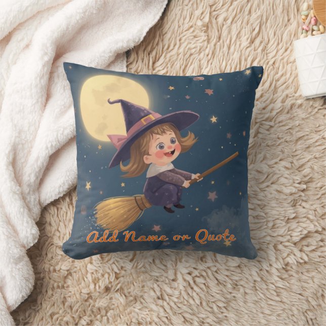 Cute Witch Halloween Pillow – Editable Text (Blanket)
