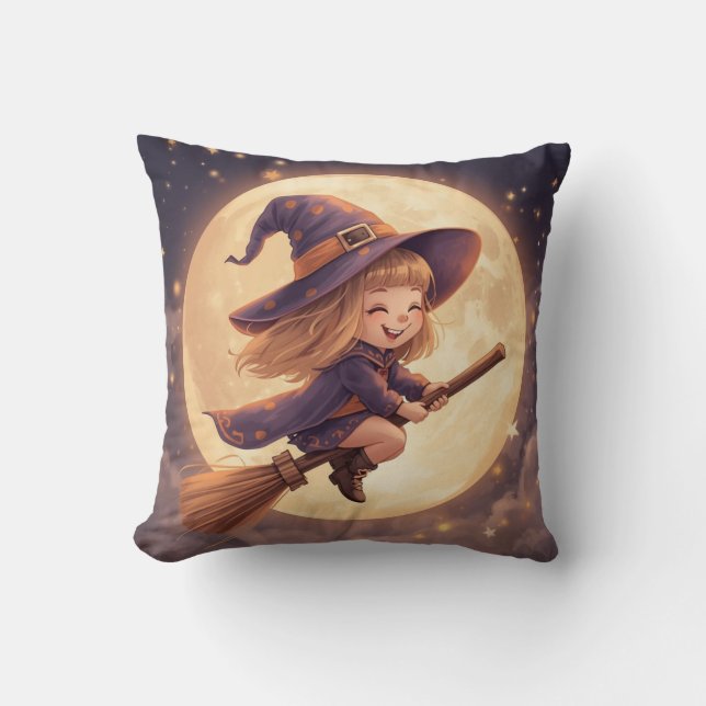 Cute Witch Halloween Pillow – Spooky Decor (Front)