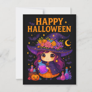 Cute Witch Halloween Postcard