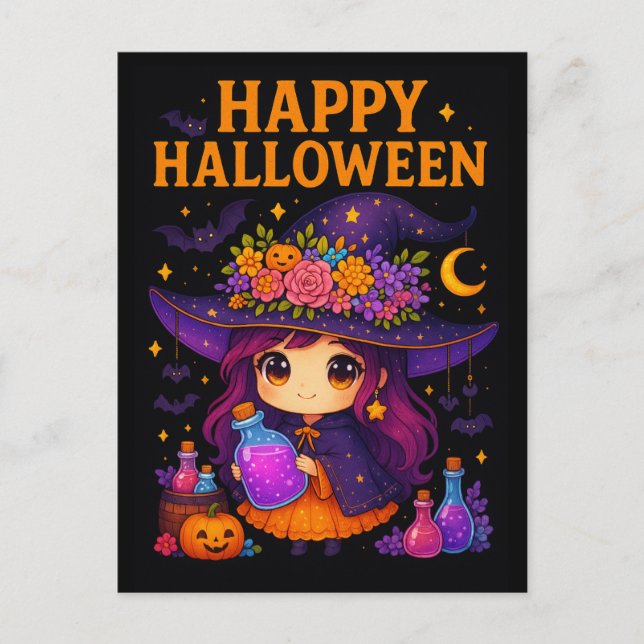 Cute Witch Halloween Postcard (Front)