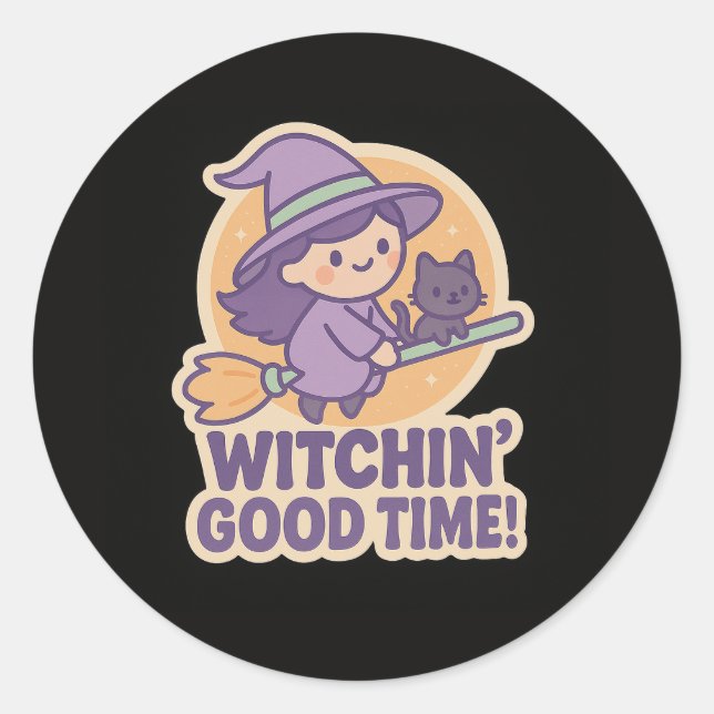 Cute Witch Halloween Sticker for Kids (Front)