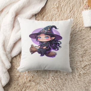 Cute Witch Halloween T-Shirt – Chibi Style Cartoon Cushion