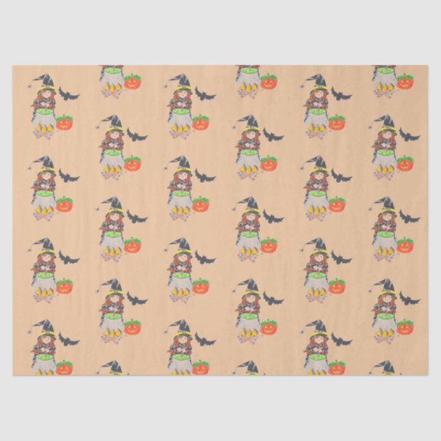 Cute witch Halloween tissue paper (Front)