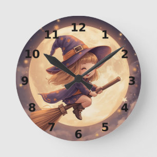 Cute Witch Halloween Wall Clock – Spooky Decor