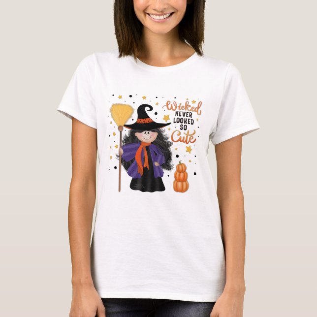 Cute Witch Halloween Wicked Quote  T-Shirt (Front)