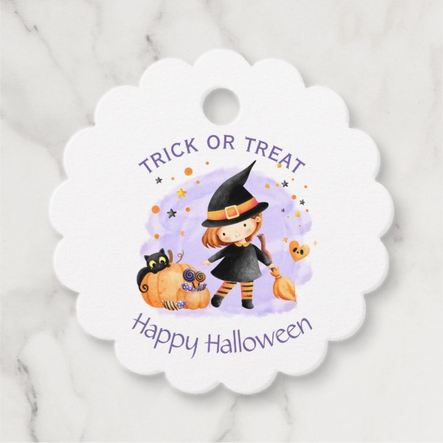 Cute Witch Happy Halloween Favour Tags (Front)