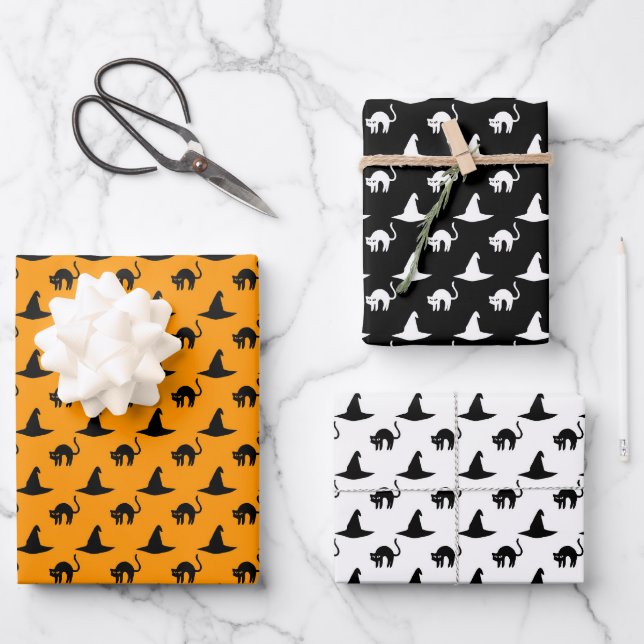 Cute Witch Hat Halloween Pattern  Wrapping Paper Sheet (Front)