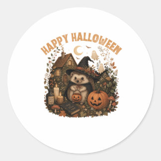 Cute Witch Hedgehog Happy Halloween Cottagecore Classic Round Sticker