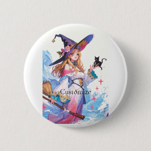 Cute Witch Holding Black Cat Thunder_Cove 6 Cm Round Badge