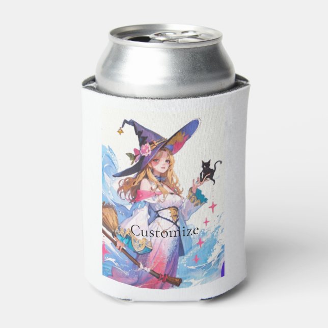 Cute Witch Holding Black Cat Thunder_Cove  Can Cooler (Can Front)