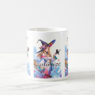 Cute Witch Holding Black Cat Thunder_Cove  Coffee Mug