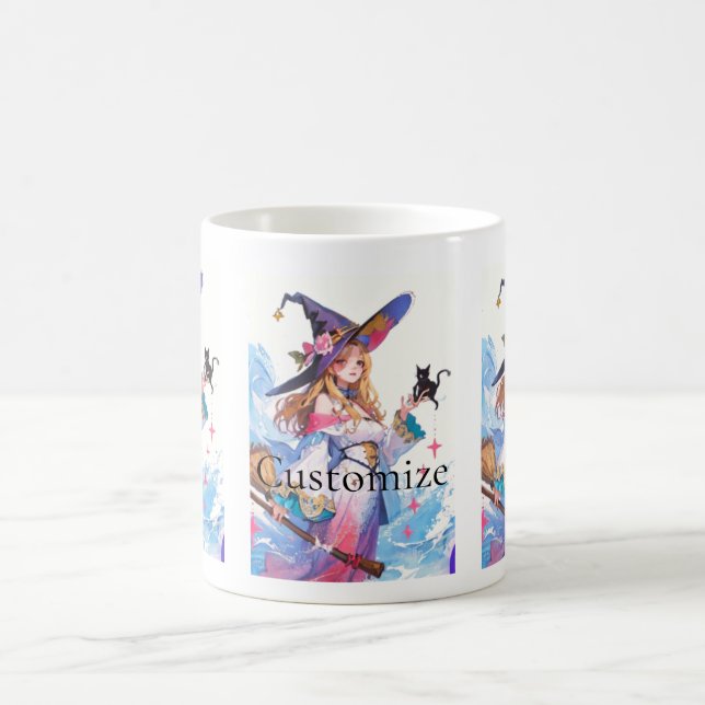 Cute Witch Holding Black Cat Thunder_Cove  Coffee Mug (Center)