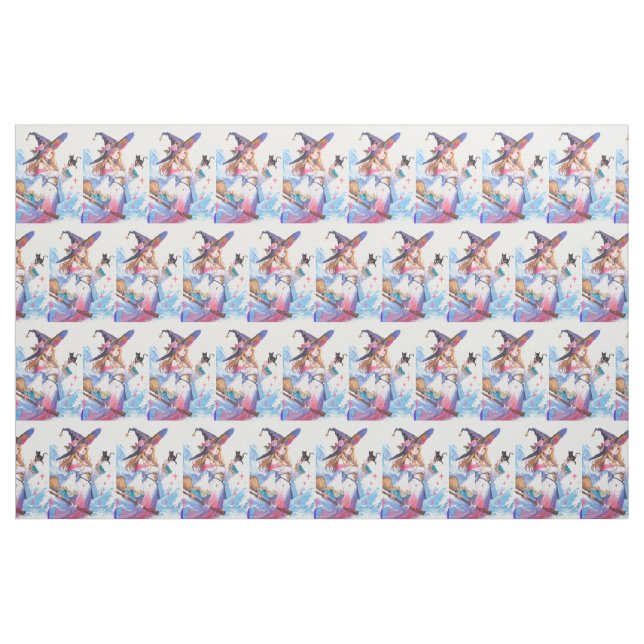 Cute Witch Holding Black Cat Thunder_Cove  Fabric (Fat Quarter)
