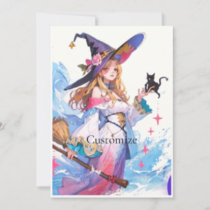Cute Witch Holding Black Cat Thunder_Cove  Invitation