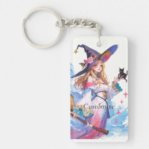 Cute Witch Holding Black Cat Thunder_Cove  Key Ring
