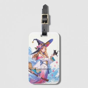 Cute Witch Holding Black Cat Thunder_Cove Luggage Tag