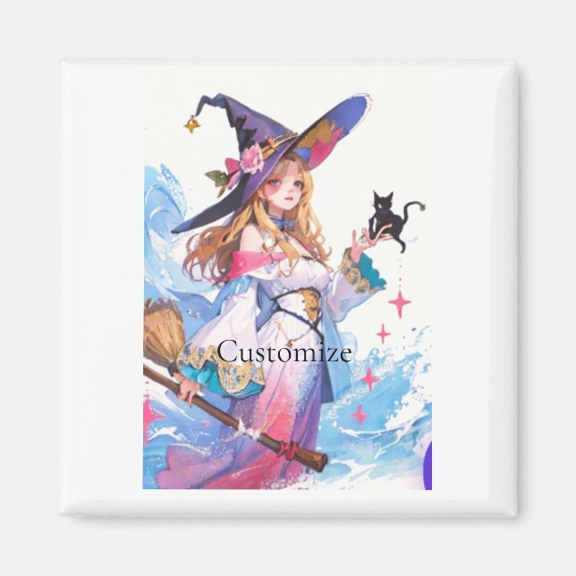 Cute Witch Holding Black Cat Thunder_Cove  Magnet (Front)