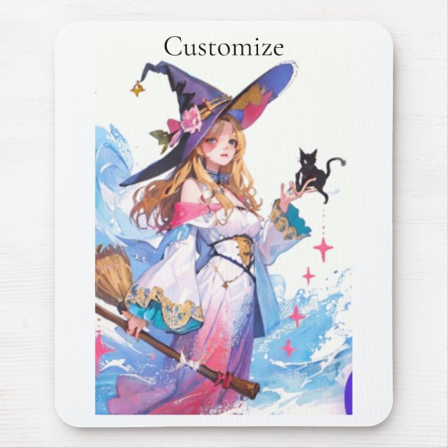 Cute Witch Holding Black Cat Thunder_Cove  Mouse Mat (Front)
